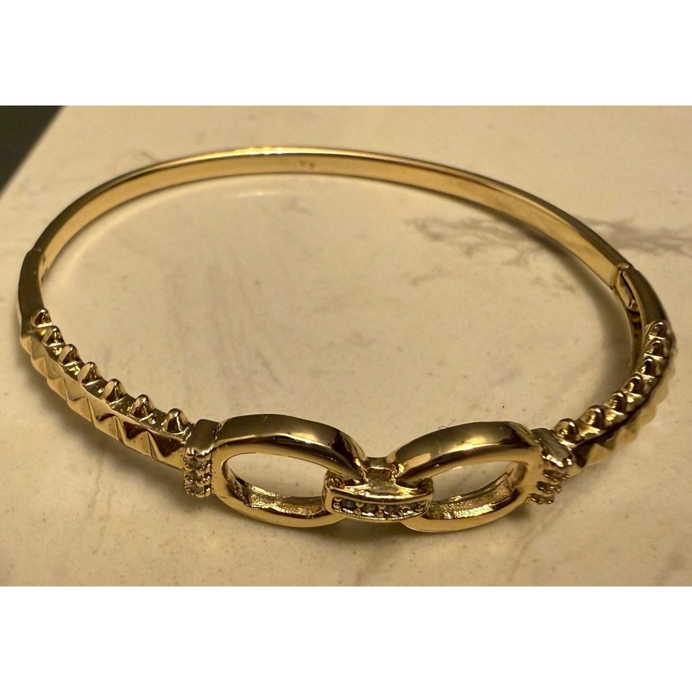 Gold Plated Crystal Interlocking Loop Studded Bangle Bracelet 6 Inch